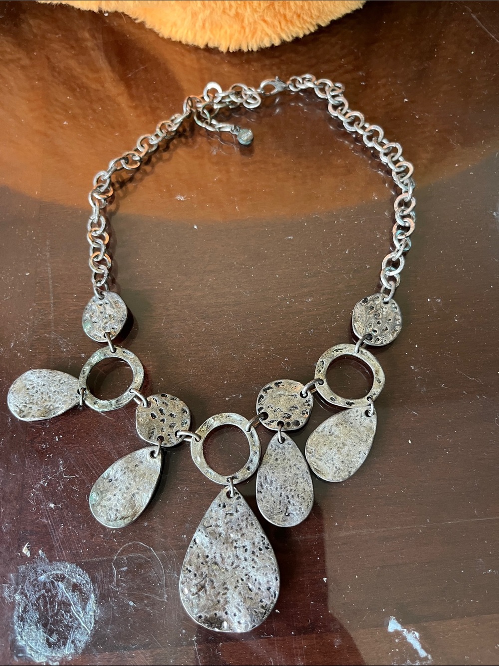 Ruby Rd. Silver-Tone Textured Teardrop & Circle Pendant Necklace